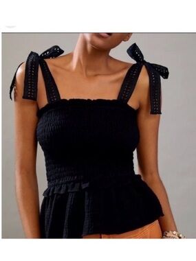 Anthropologie Eri + Ali Smocked Lace Tank Size Medium